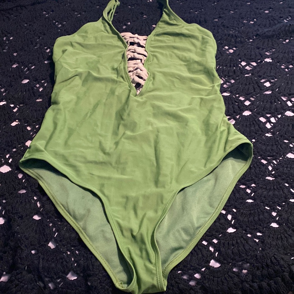 One piece green bathing suit